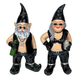 Gnoschitt and Gnofun Thirsty Biker Garden Gnome Statues 7.5 Inches High